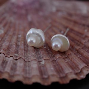 Genuine Natural Freshwater Keshi Pearl Earring Stud,Beautiful Bridal Pearl Earrings,Simple White Pearl Stud w/925 Silver/Gold Posts(6171-ER)