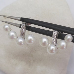 Freshwater Pearl Earrings with Cubic Zirconia, 925 Sterling Silver Posts