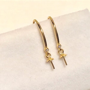 One Pair 925 Sterling Silver/Gold Hook Simple Earring Findings w/Tiny Cubic Zirconia,Earring Mounts,Half Drilled Pearl Peg Settings (EF-482)