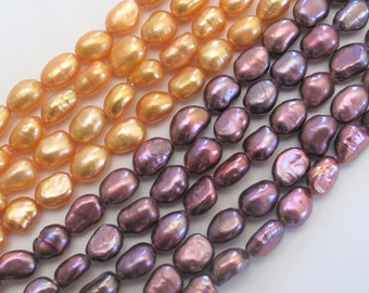 Cranberry Orange Freshwater Pearl Beads: Rice Nugget Shape (6x8mm) (696-FP)
