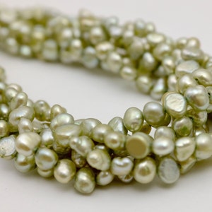 5-6mm Full Strand Sage Green Potato Nugget Pearl Beads,Genuine Freshwater Pearl Beads,Cultured Freshwater Pearl Green Nugget Pearls (015-FP)