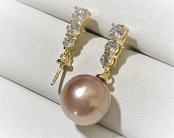 Perni per orecchini in argento sterling 925 o vermeil d'oro con zirconi cubici: gioielli fai da te per perle semiforate, accessori per montature a perno (656-EF)