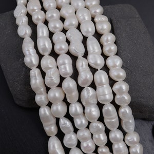 7-9 x 11-17mm Natural White Genuine Freshwater Peanut Shape Pearl Beads, Irregular Peanut White Cultured Freshwater Pearl Beads (173-FP)