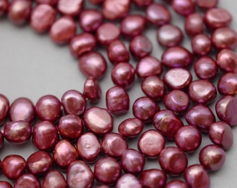 Cranberry Freshwater Pearl Beads: Burgundy Potato Nugget, 7-8mm Strand (833-FP)