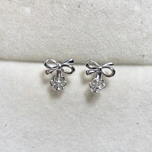 925 Sterling Silver Bow Stud Earrings Settings, DIY Jewelry Findings for Half Drilled Pearls, Ear Peg Post Mounts, Craft Supplies (511-EF)