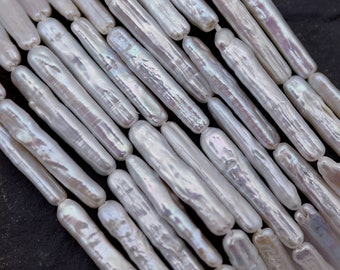 Lustrous White Stick Pearl Beads: Genuine Freshwater Biwa Pearl Strand (923-FP)