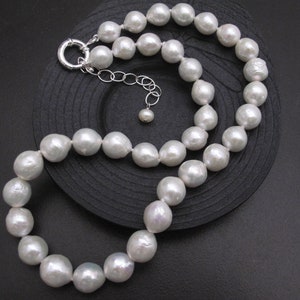 Hand Knotted Genuine Natural White Baroque Freshwater Pearl W/925 ...