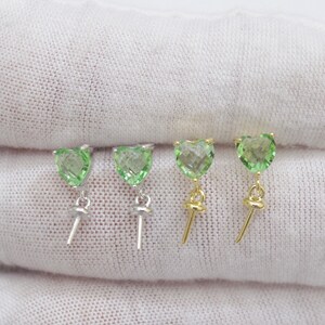 Sterling Silver Heart Post Earring Mounts: Aqua Green CZ, DIY Pearl Settings (5043-EF)