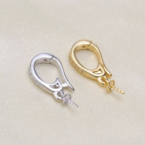 925 Sterling Silver OR Gold Pendant Setting Pearl Mounting w/Cubic Zirconia for Half Drilled Pearls and Beads,DIY Pendant Drop Bail (NK-266)
