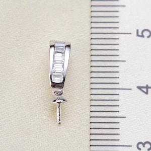 925 Sterling Silver Cubic Zirconia Pearl Pendant Bail Settings :  DIY Jewelry Findings for Half Drilled Pearls, Peg Mounts Supplies (391-NF)