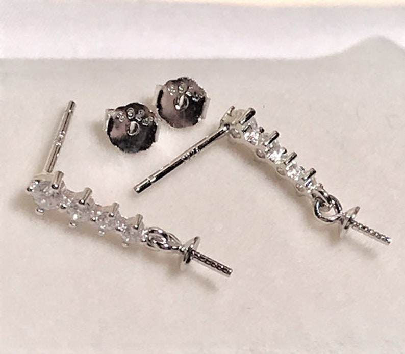 One Pair 925 Sterling Silver Post Earring Findings W/bar Cubic - Etsy