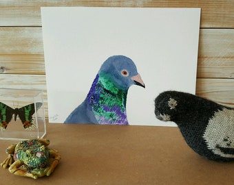 Pigeon Art, Pigeon Watercolor Print, Rock Dove Urban Bird Artwork, 8.5 X 11 Painting, Bird Lover Present, Fine Art Paper Watercolour Print