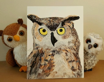 Owl Art, Watercolor Fine Art Print, Great Horned Owl Artwork, Bird and Nature Lover Gift, Bird Wall Art