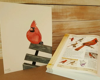 Cardinal Art, Red Bird Watercolor, Fine Art Print, Bird Wall Art, Wild Bird Painting, Nature and Animal Lover Gift