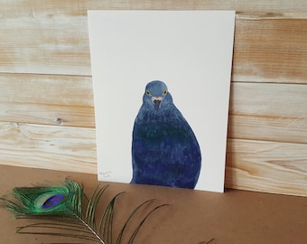 Pigeon Art, Pigeon Watercolor Print, Rock Dove Urban Bird Artwork, 8.5 X 11 Painting, Bird Lover Present, Fine Art Paper Watercolour Print