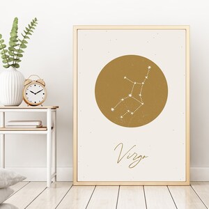 Virgo Zodiac Printable Poster, Astrology Wall Art, Constellation Star Sign, Celestial Virgo Print, Horoscope Wall Sign