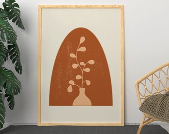 Abstract Plant Printable Art, Botanical Art Poster, Scandinavian Wall Art, Living Room & Bedroom Poster, Minimal Plant Drawing,Digital Print