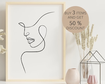 Line Wall Art, Woman Face Sketch Art Print, Line Drawing, One Line Print, Woman face Line Art, Minimalist wall art, Female Drawing Poster