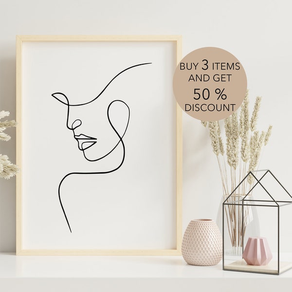 Line Wall Art, Woman Face Sketch Art Print, Line Drawing, One Line Print, Woman face Line Art, Minimalist wall art, Female Drawing Poster