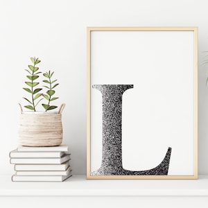 Litera L Wydrukowana Sztuka, Plakat z Początkiem Imienia, Znak Ścienny Do Biura, Minimalistyczny Wystrój Ścienny, Sztuka Czarno-Biała, Sztuka Typograficzna, Abstrakcyjna Litera L