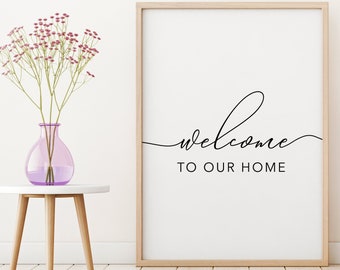 Welcome To Our Home Printable Poster, Entryway Wall Print, Black and White Wall Art, Entry Room Wall Decor, Modern Wall Decor, Digital Print