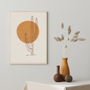 Wüstensonne Kunstdruck, Minimalistische Landschaft Poster, Minimalistische Kaktus Kunst, Kaktus Illustration, Boho Natur Wandkunst, Bauernhaus Wand Poster