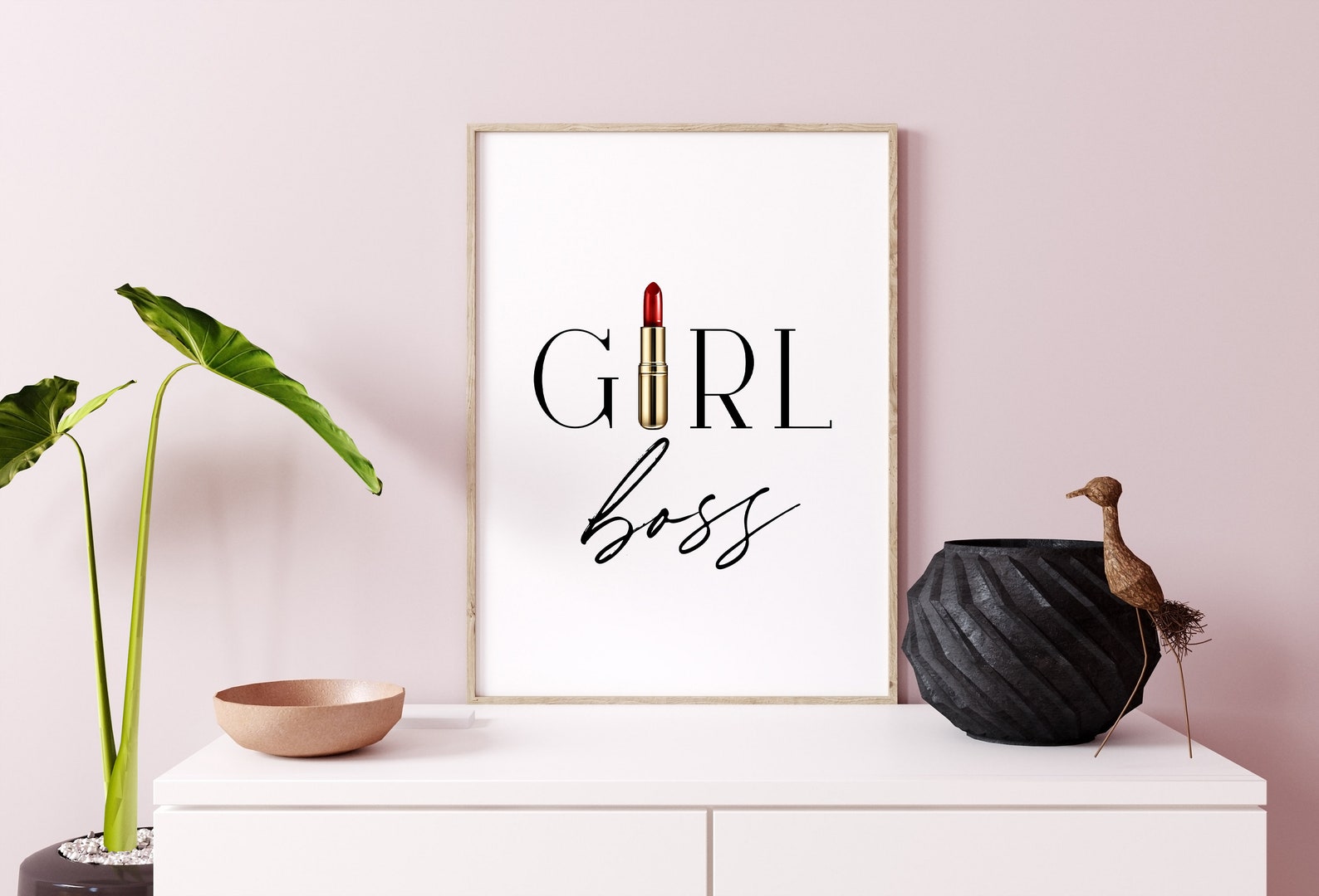 Girl Boss Poster Red Lipstick Illustration Feminist Wall Etsy UK