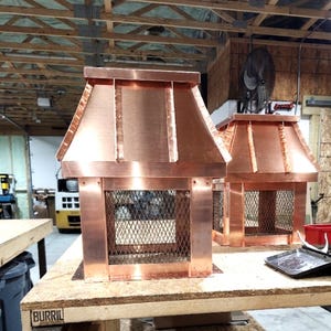 Copper Chimney Cap — Top Mount Single Flue Cover, Fits to 13x13, Multiple Materials