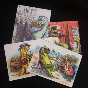 Wenskaart Set van 4, Mothman, Lagoon, Circus, Salamander