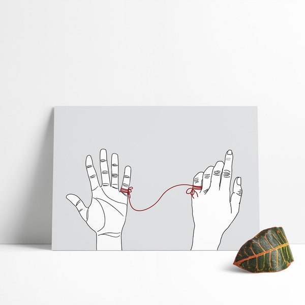 Red String of Fate Digital Print - Gray Background