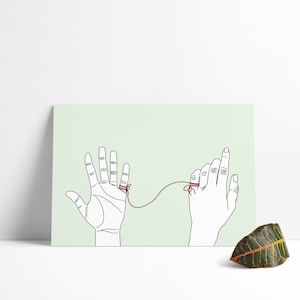 Red String of Fate, Invisible String Digital Print - Green Background