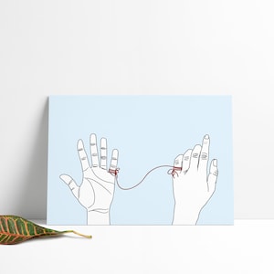 Red String of Fate, Invisible String Digitaldruck - Blauer Hintergrund