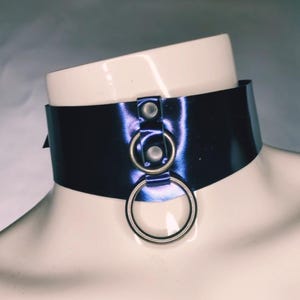 Leather Ring  choker electric blue