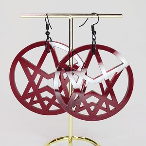 Chaos Star Circle  Earrings red