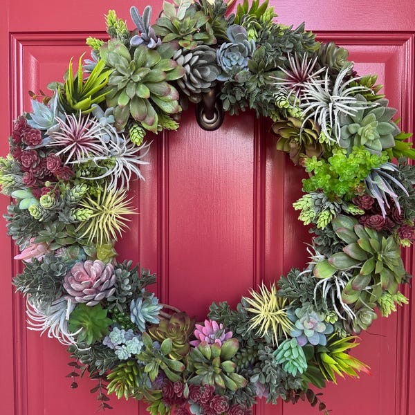 Large Artificial Succulent Wreath For Front Door or Wall