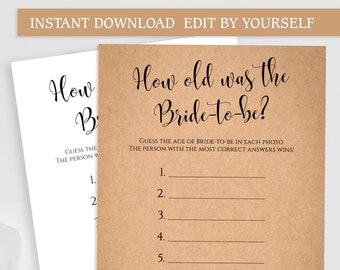 Printable How Old Was the Bride to Be Printable Bridal Shower - Etsy