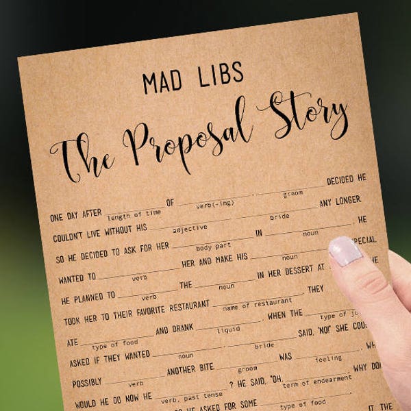 Rustic Wedding Mad Libs game printable template "The Proposal Story" Bachelorette party Instant download PDF JPEG