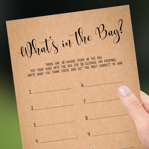 What's in the Bag printable game Instant download PDF JPEG Rustic Baby or Bridal Shower template