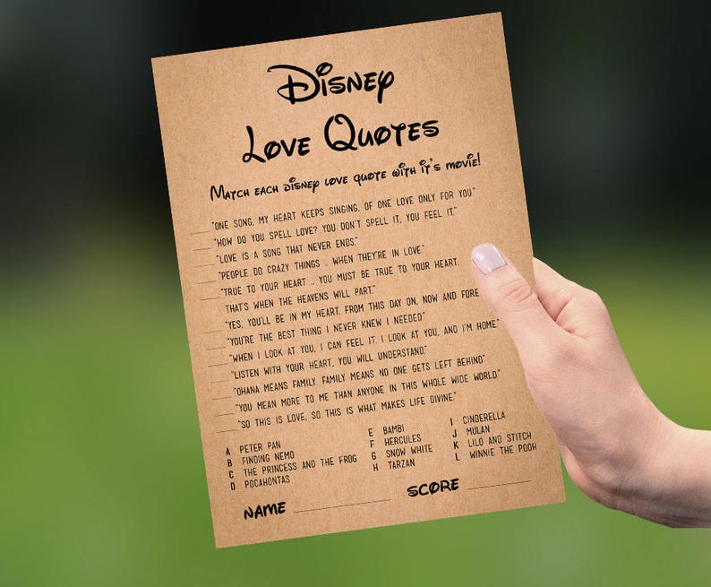 Disney Love Quotes Matching Game Rustic Bridal Shower | Etsy