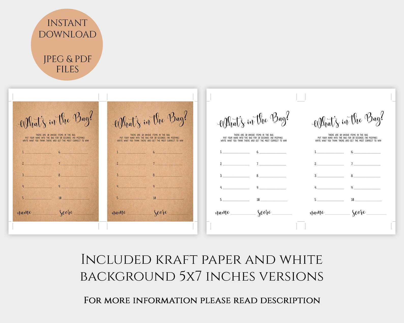 What's in the Bag Printable Game Instant Download PDF JPEG Etsy Canada