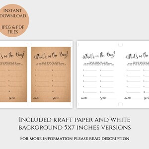 What's in the Bag printable game Instant download PDF JPEG Rustic Baby or Bridal Shower template image 2