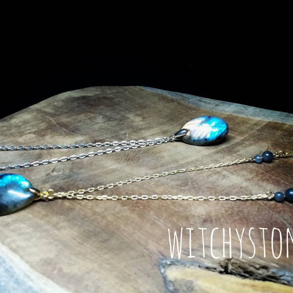 Collier pendentif labradorite oval doré argenté witchystones