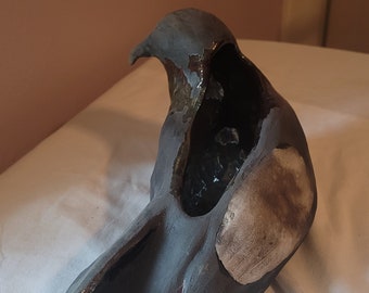 Ceramic pigeon sculpture handbuilt Raku: William