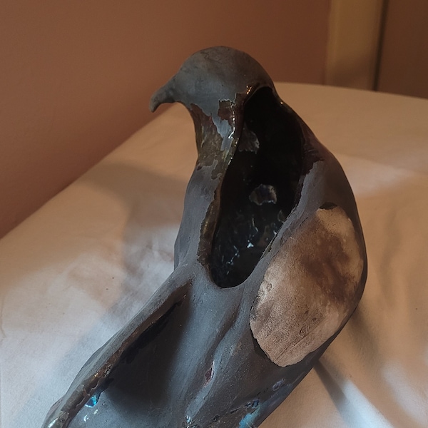 Ceramic pigeon sculpture handbuilt Raku: William