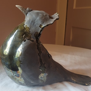Ceramic pigeon sculpture handbuilt Raku: Davie