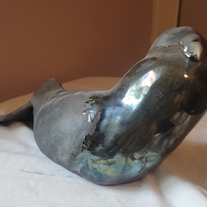 Ceramic pigeon sculpture handbuilt Raku: Reeses