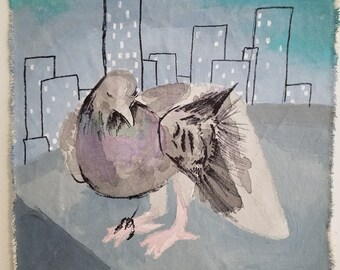 Pigeon in the city painting: Jamie