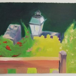 Garden Bench with light oil painting