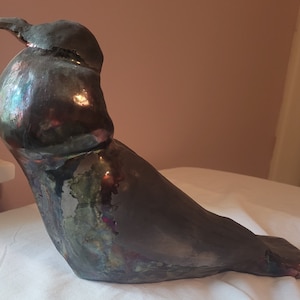 Ceramic pigeon sculpture handbuilt Raku: Gloria