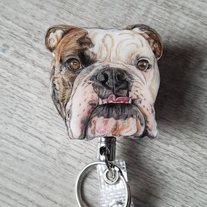 Porta credencial retráctil con retrato de mascota, personalizable, realista y coloreado a mano. Ideal para enfermeras, perros, gatos, médicos, Día del Padre, graduación.